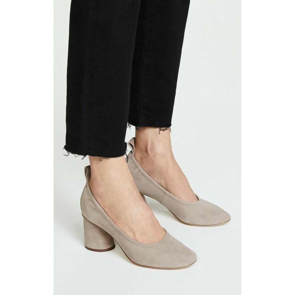 NIB Tory Burch Therese 65mm Suede Block Heel Pumps Dust Storm Greige 5 5.5 $288